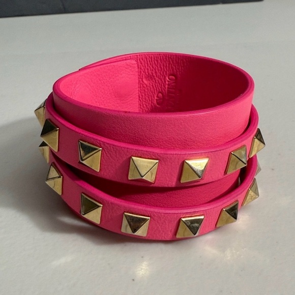 Valentino Accessories - Valentino Garavani Neon Pink Studded rock stud bracelet leather